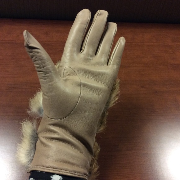 Leather Cashmere Lined Rabbit Fur  Gloves - Picture 7 of 7